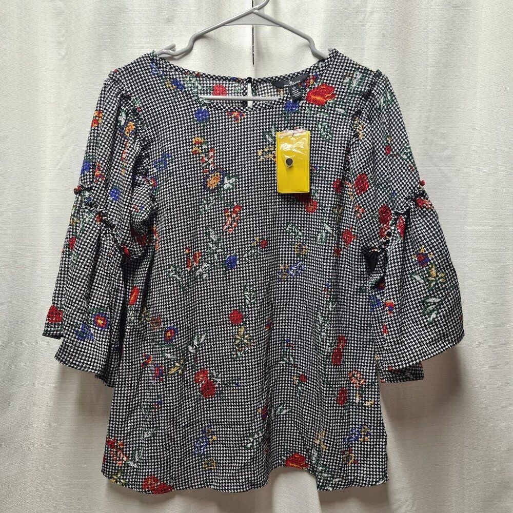 NWT Jules & Leopold Womens Floral Checkered 3/4 Sleeve Blouse | Size: S